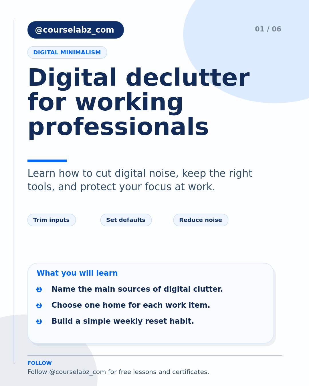 Digital Declutter and Minimalism for Working Professionals social slide 1