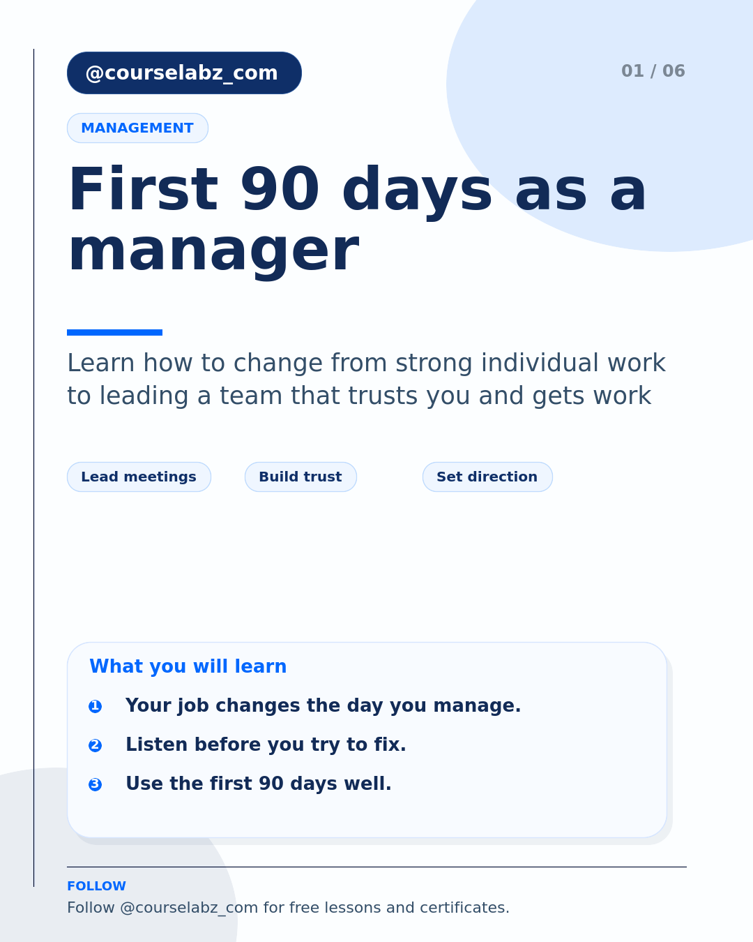 From IC to first-time manager: the messy first 90 days social slide 1