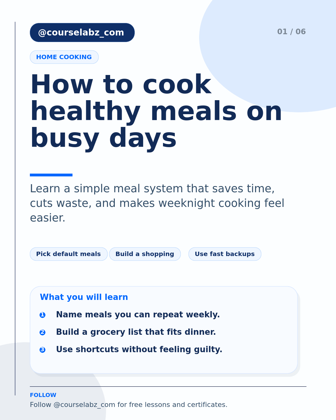 How to cook healthy meals on a busy schedule social slide 1